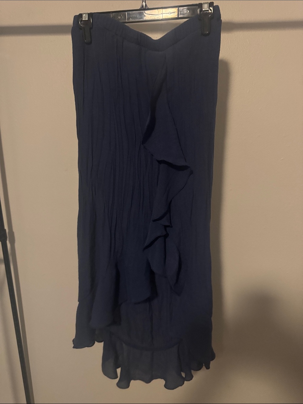 Iz Byer Navy High-Low Ruffle Maxi Skirt